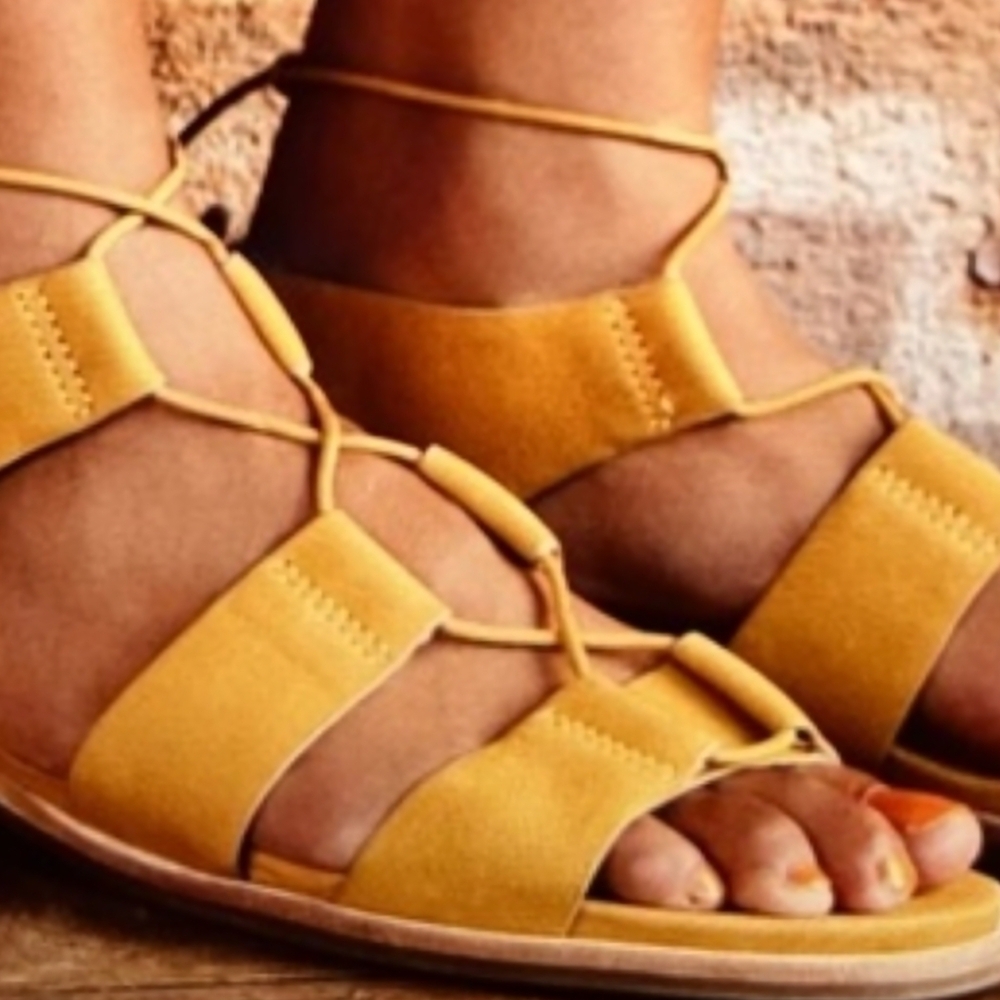 gentle souls Mustard Yellow Lace-Up Suede Sandals